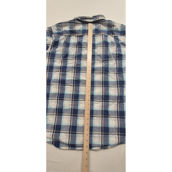 American‎ Eagle men's blue/white/tan plaid long sleeve button up shirt sz XXL - Picture 9 of 12